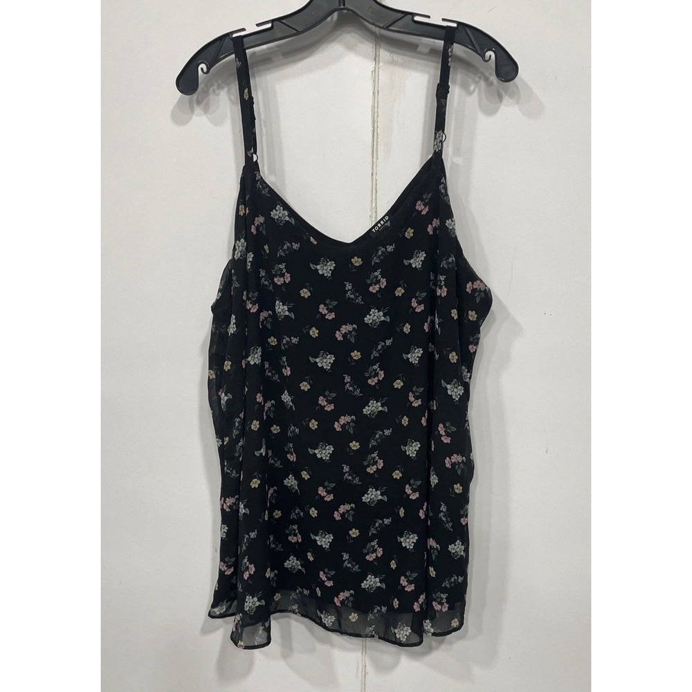 Torrid Sophie Cami Tank Top size 2 Black Floral Chiffon V-Neck Adjustable Strap - Picture 2 of 5